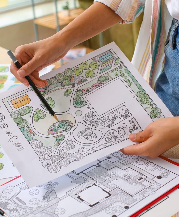 Young female landscape designer working in office Young female landscape designer working in office